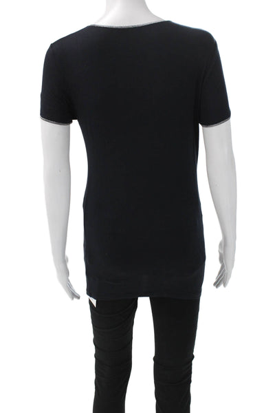 Majestic Filatures Women Black Basic Scoop Neck Short Sleeve T-Shirt Size 2