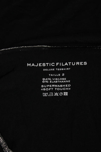 Majestic Filatures Women Black Basic Scoop Neck Short Sleeve T-Shirt Size 2