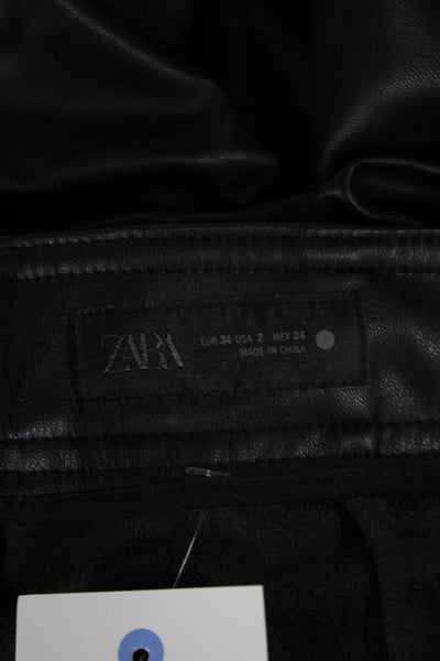 Zara Womens Faux Leather Dress Pants Black Button Inseam 29 Size 2