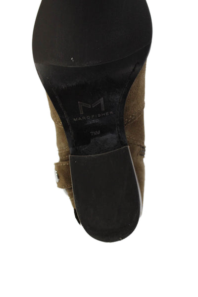 MARC FISHER LTD Womens Suede Zippered Heeled Ankle Boots Brown Size 7.5
