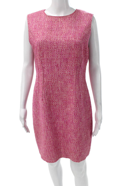 Elie Tahari Women Sheath Dress Pink Sleeveless Round Neck Knee Length Size 10