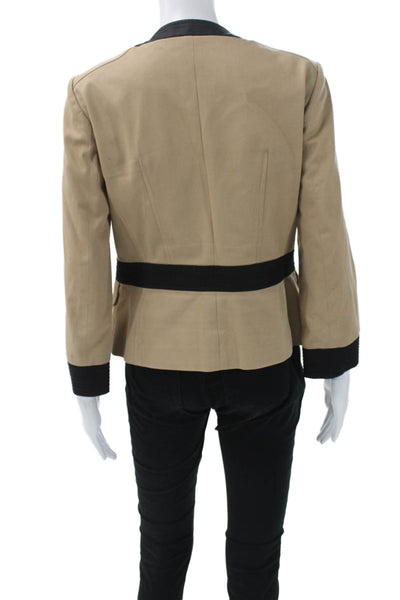 Etcetera Women Military Jacket Beige Zip Long Sleeve Size 8