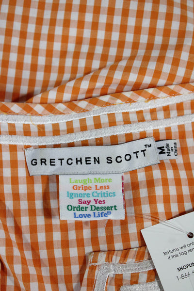 Gretchen Scott Womens Orange V-Neck Check Tunic Cotton 3/4 Sleeve Size M
