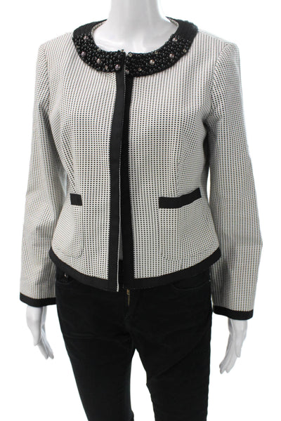 Etcetera Womens Black Geometric Cotton Jacket Long Sleeve Size 8