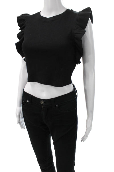 Zara Womens Cropped Sleeveless Cotton Tank Black Crew Neck Size S
