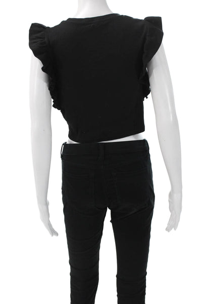 Zara Womens Cropped Sleeveless Cotton Tank Black Crew Neck Size S
