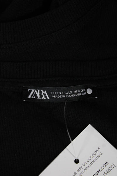 Zara Womens Cropped Sleeveless Cotton Tank Black Crew Neck Size S
