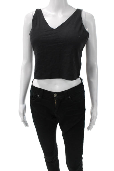Athleta Women Cropped V-Neck Tank Black Size L
