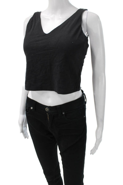 Athleta Women Cropped V-Neck Tank Black Size L