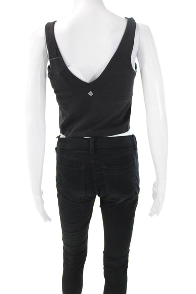 Athleta Women Cropped V-Neck Tank Black Size L