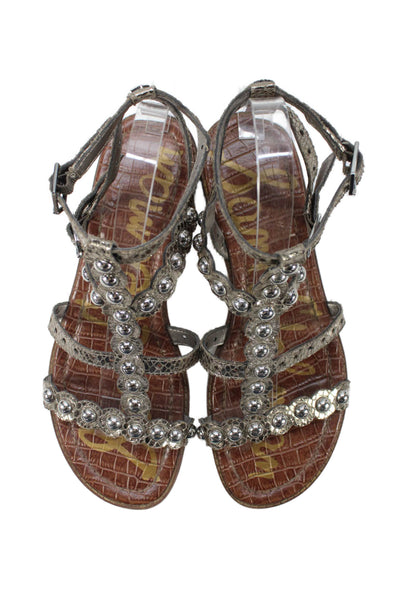 Sam Edelman Womens Studded Ankle Strap Sandals Silver Size 8.5 Medium