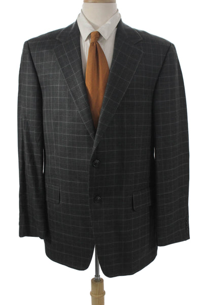 Alan Flusser Men Gray Check Blazer Button Closure Size 42