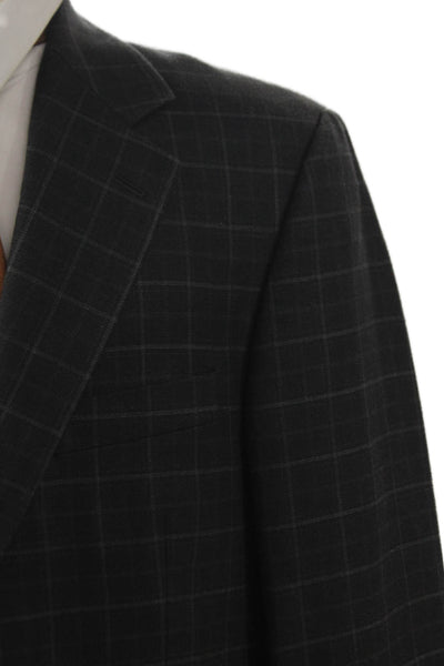 Alan Flusser Men Gray Check Blazer Button Closure Size 42