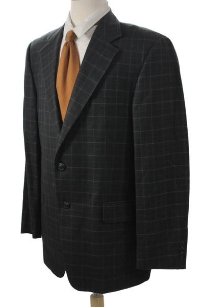 Alan Flusser Men Gray Check Blazer Button Closure Size 42