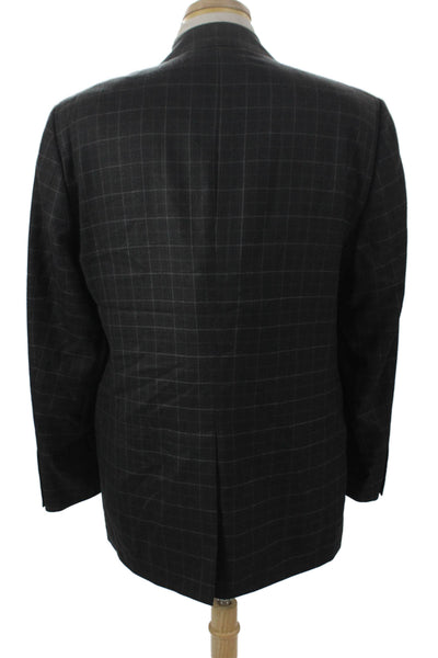 Alan Flusser Men Gray Check Blazer Button Closure Size 42