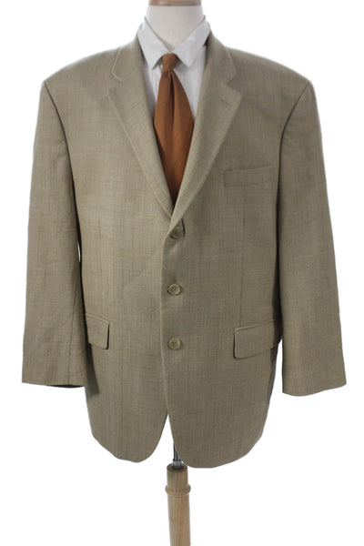 Lauren Ralph Lauren Mens Beige Wool Check Blazer Button Closure Size 44