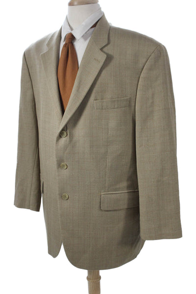 Lauren Ralph Lauren Mens Beige Wool Check Blazer Button Closure Size 44