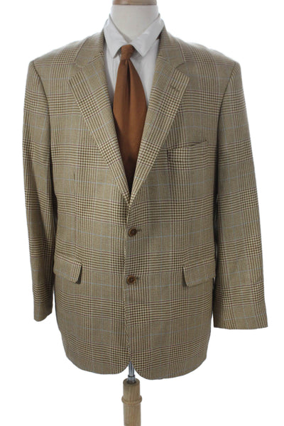346 Brooks Brothers Mens Plaid Silk Wool Blazer Sport Coat Beige Size 42