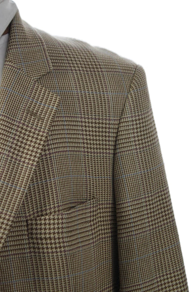 346 Brooks Brothers Mens Plaid Silk Wool Blazer Sport Coat Beige Size 42