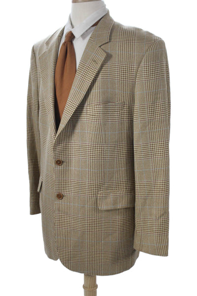 346 Brooks Brothers Mens Plaid Silk Wool Blazer Sport Coat Beige Size 42