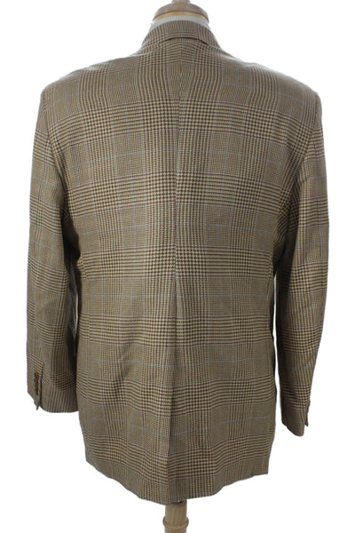 346 Brooks Brothers Mens Plaid Silk Wool Blazer Sport Coat Beige Size 42