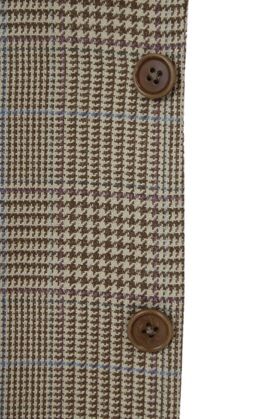 346 Brooks Brothers Mens Plaid Silk Wool Blazer Sport Coat Beige Size 42