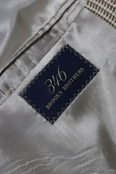 346 Brooks Brothers Mens Plaid Silk Wool Blazer Sport Coat Beige Size 42