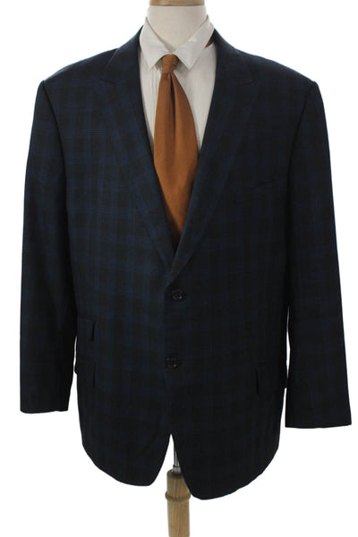 Tiglio Mens 2 Button Plaid Wool Blue Blazer Size 54