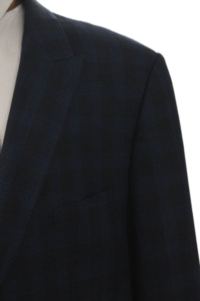 Tiglio Mens 2 Button Plaid Wool Blue Blazer Size 54