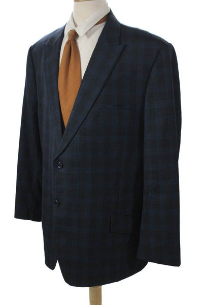 Tiglio Mens 2 Button Plaid Wool Blue Blazer Size 54
