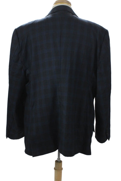 Tiglio Mens 2 Button Plaid Wool Blue Blazer Size 54