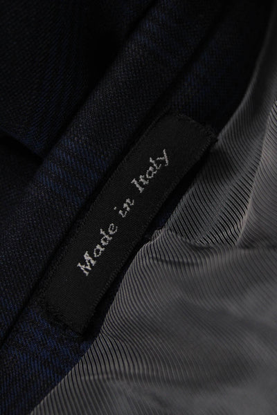 Tiglio Mens 2 Button Plaid Wool Blue Blazer Size 54