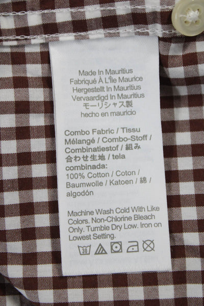 J Crew Mens Button Front Long Sleeve Collared Gingham Shirt Brown White Size XL