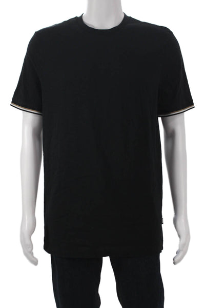 BOSS Mens Black Cotton Crew Neck Short Sleeve Shirt Solid Size L