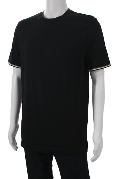 BOSS Mens Black Cotton Crew Neck Short Sleeve Shirt Solid Size L