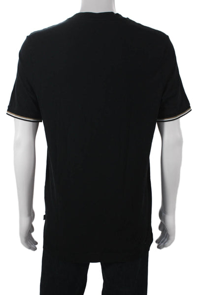 BOSS Mens Black Cotton Crew Neck Short Sleeve Shirt Solid Size L