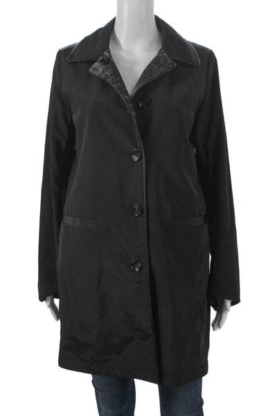 Jane Post Women Rain Coat Black Animal Print Polyester Button Size S