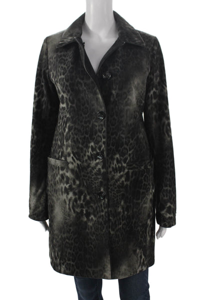 Jane Post Women Rain Coat Black Animal Print Polyester Button Size S