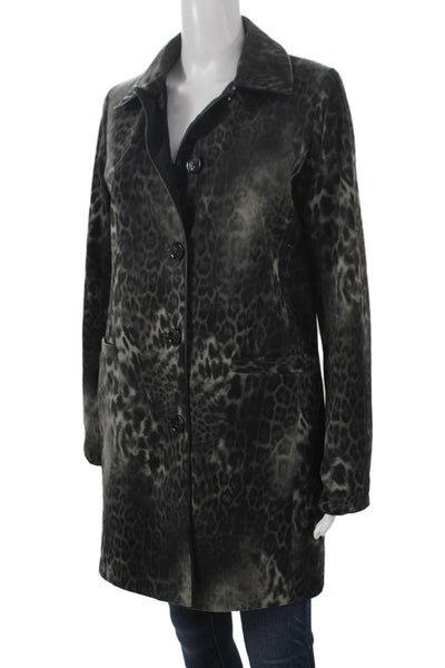 Jane Post Women Rain Coat Black Animal Print Polyester Button Size S