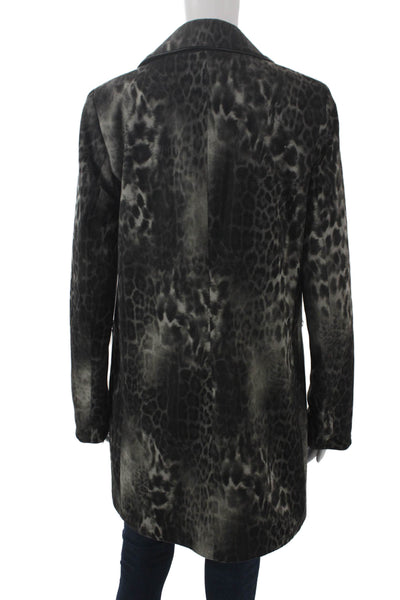 Jane Post Women Rain Coat Black Animal Print Polyester Button Size S