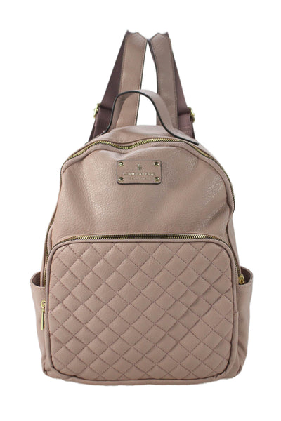 London Fog Womens Leather Quilted Zippered Backpack Handbag Purple