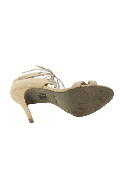 Plomo Womens Suede Lace-Up High Heeled Sandals Beige Size 8