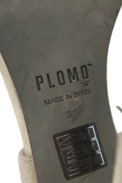 Plomo Womens Suede Lace-Up High Heeled Sandals Beige Size 8