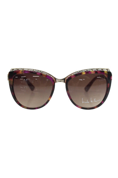 Nicole Miller Womens Tortoise Shell Print Cate Eye Oversized Sunglasses Purple