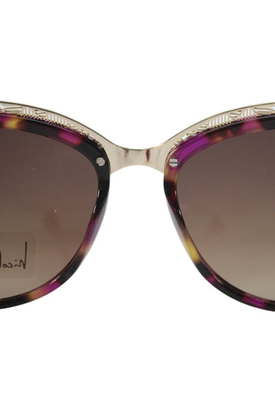 Nicole Miller Womens Tortoise Shell Print Cate Eye Oversized Sunglasses Purple