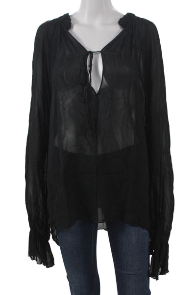 Nostrasantissima Women Tunic Blouse Black V-Neck Long-sleeve Size 40