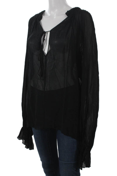 Nostrasantissima Women Tunic Blouse Black V-Neck Long-sleeve Size 40