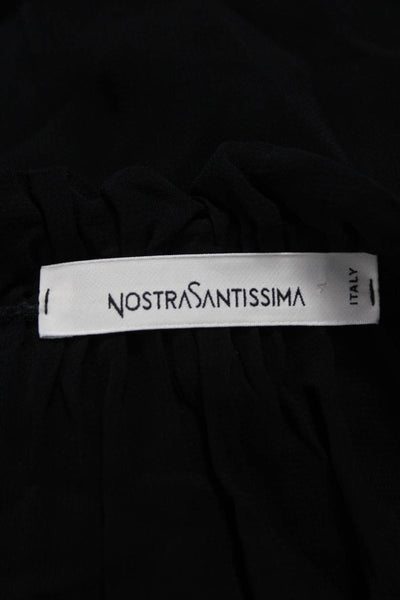 Nostrasantissima Women Tunic Blouse Black V-Neck Long-sleeve Size 40