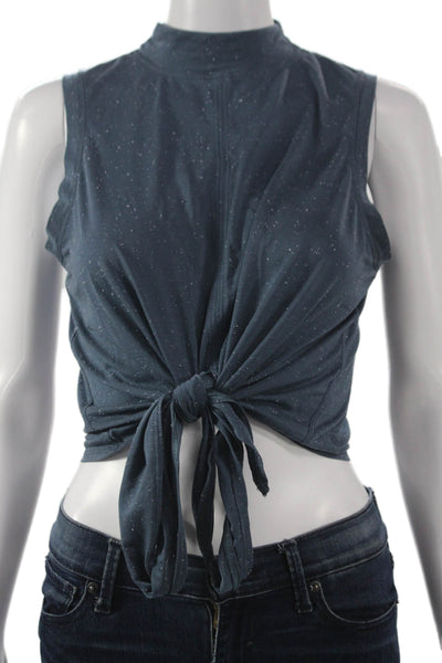 Lululemon Womens Blue Spotted Cropped Tank Mock Neck Size 6