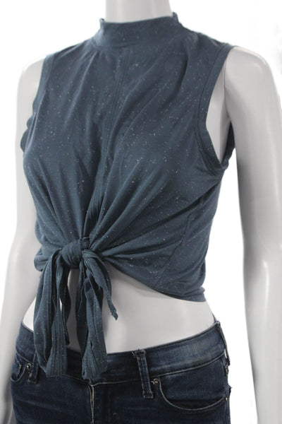 Lululemon Womens Blue Spotted Cropped Tank Mock Neck Size 6